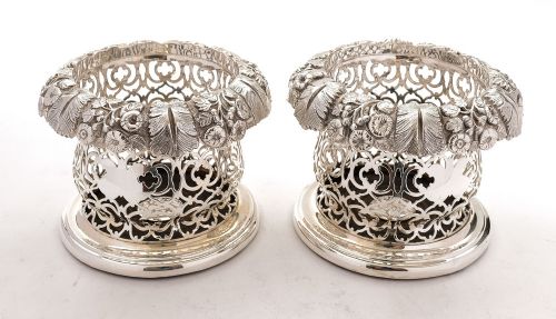 Stunning Pair Victorian Silver Plated Bottle Coaster - circa 1880