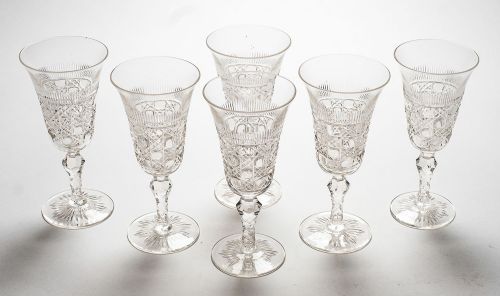 Set of 6 Edwardian Cut Glass Wine Glasses circa 1905