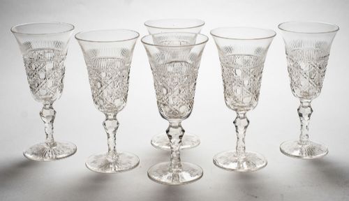 Set of 6 Edwardian Cut Glass Wine Glasses circa 1905