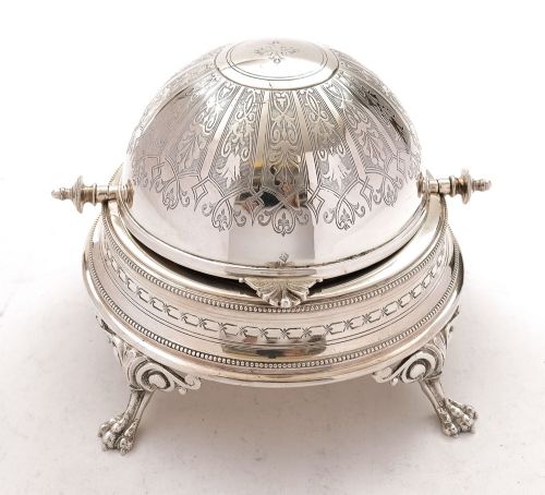 Nice Victorian Silver Plated Roll Over Butter Dish - 1878