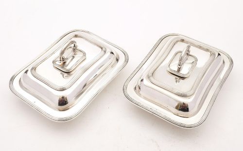 Good Pair Edwardian Asprey Silver Plated Entree Dishes - circa 1905