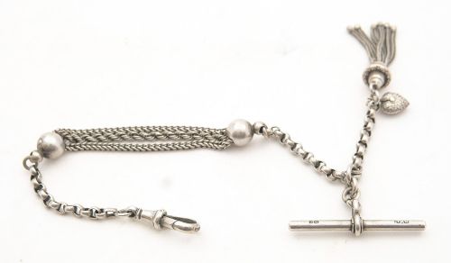 Nice Fancy Edwardian Silver Watch Chain - Birmingham 1904