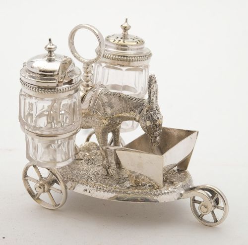 Gorgeous Victorian Silver Plated Donkey Cruet Set - 1883
