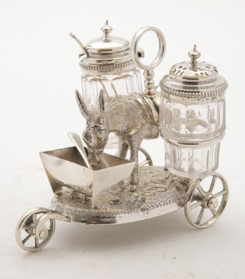 Gorgeous Victorian Silver Plated Donkey Cruet Set - 1883