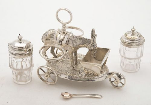 Gorgeous Victorian Silver Plated Donkey Cruet Set - 1883