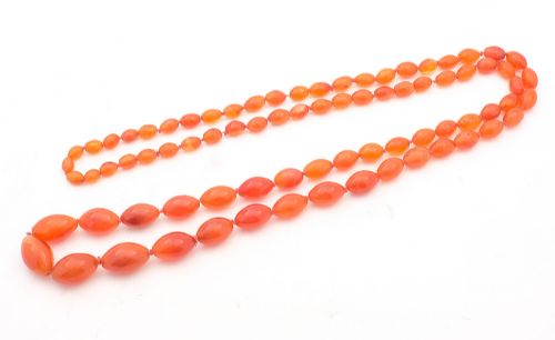 Nice 26" Cornelian Bead Necklace - circa 1920