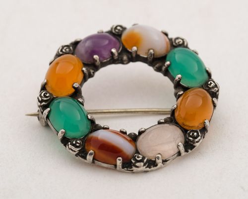 Lovely Silver Brooch with Semi Precious Stones - Circa 1960