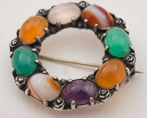 Lovely Silver Brooch with Semi Precious Stones - Circa 1960