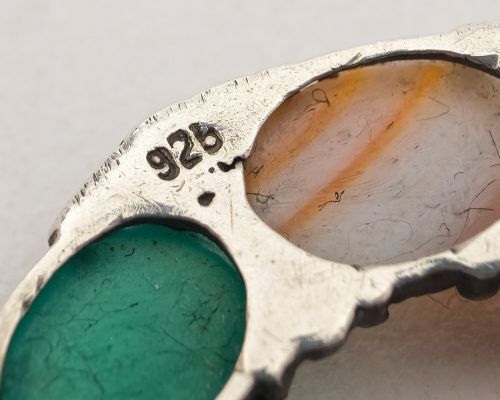 Lovely Silver Brooch with Semi Precious Stones - Circa 1960