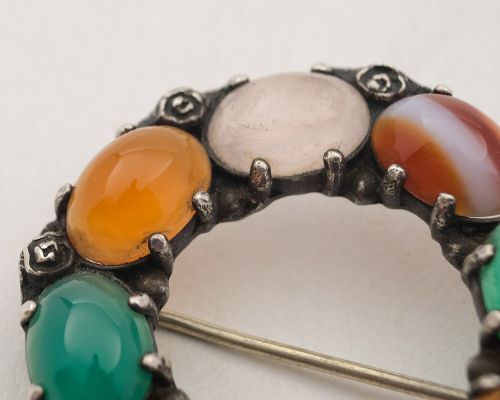 Lovely Silver Brooch with Semi Precious Stones - Circa 1960