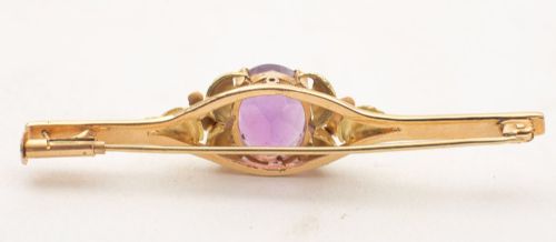 Gorgeous Three colour Gold and Amethyst Bar Brooch circa 1900