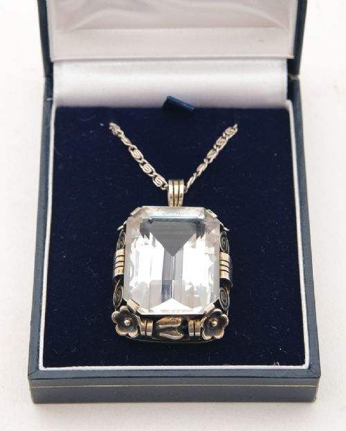 Super Large Danish Silver & Cut Crystal Pendant - circa 1930