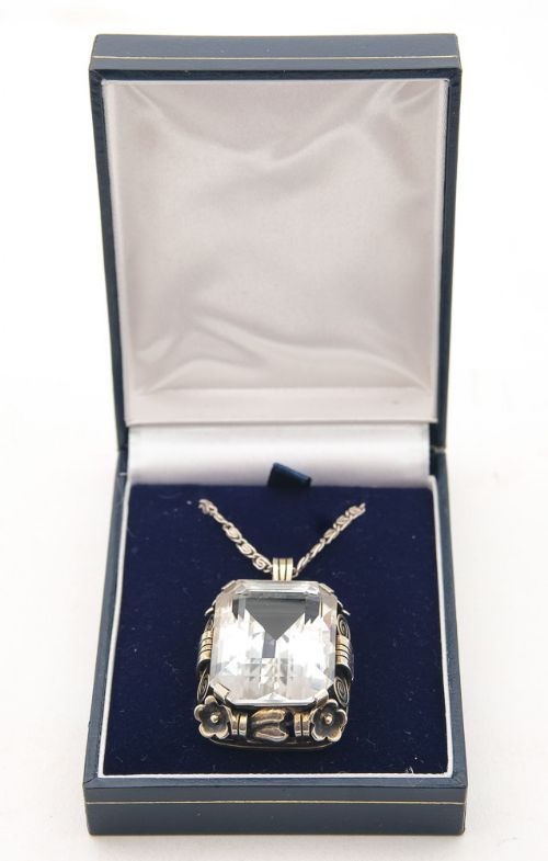 Super Large Danish Silver & Cut Crystal Pendant - circa 1930