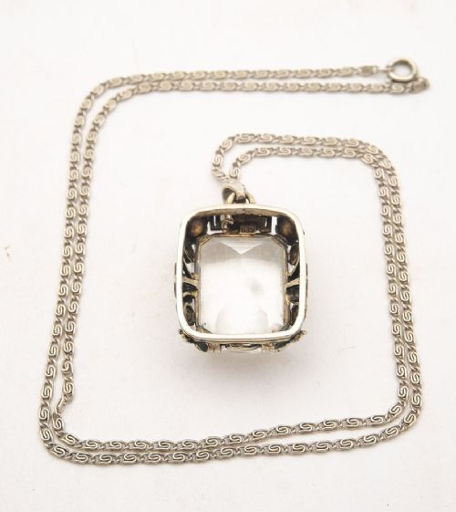 Super Large Danish Silver & Cut Crystal Pendant - circa 1930