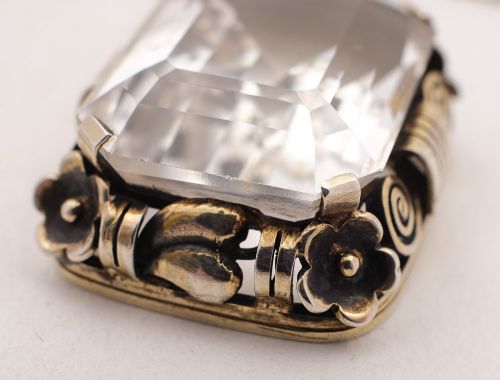 Super Large Danish Silver & Cut Crystal Pendant - circa 1930