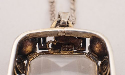 Super Large Danish Silver & Cut Crystal Pendant - circa 1930