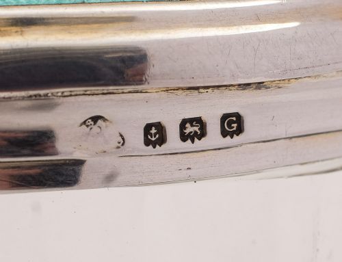 Schönes Art-Deco-Glas mit Silber- und Emaille-Deckel - Birmingham 1931
