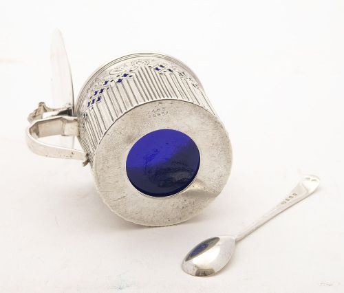 Fabulous Drum Shaped Silver Mustard Pot - Sheffield 1896