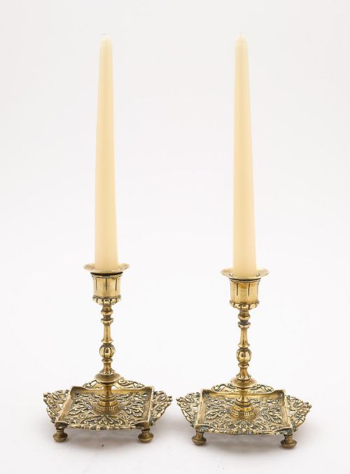 Nice Pair Victorian Tray Based Candlesticks - 1888