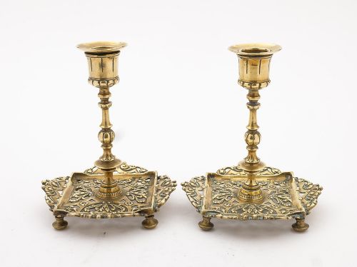 Nice Pair Victorian Tray Based Candlesticks - 1888