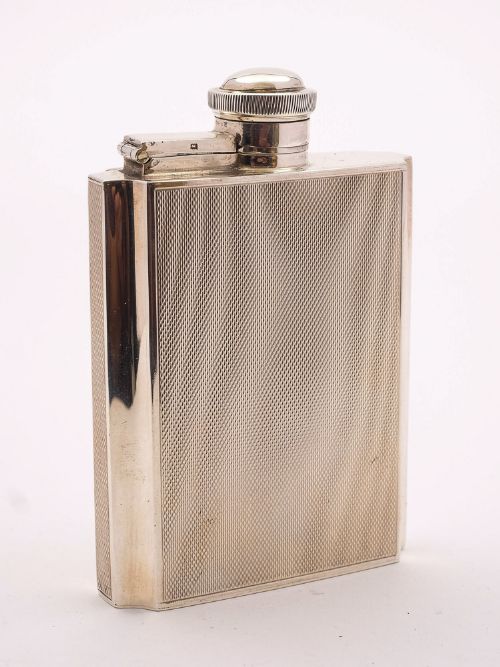 Gorgeous Elizabeth II Silver Hip Flask Birmingham 1959