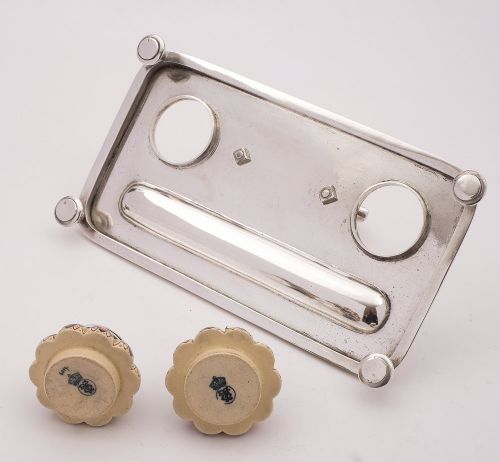 Nice Victorian Silver Plated & China Ink Stand Circa 1890