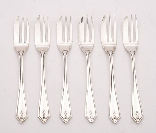 Lovely Cased Set of 6 Silver Art Deco Cake Forks Birmingham 1938