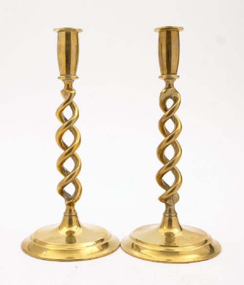 Nice Pair of Brass Barley Twist Candlesticks Circa 1920