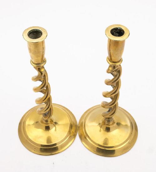 Nice Pair of Brass Barley Twist Candlesticks Circa 1920