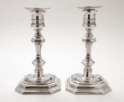 Gorgeous Pair of Georgian Style Silver Plated Candlesticks Circa 1920