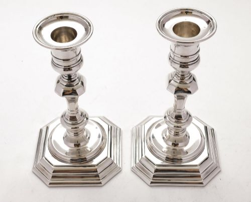 Gorgeous Pair of Georgian Style Silver Plated Candlesticks Circa 1920