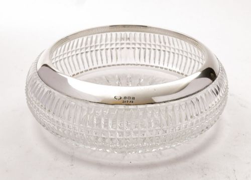 Nice Art Deco Silver Rimmed & Cut Glass Bowl 1929