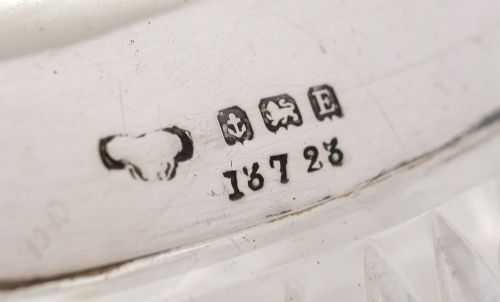 Nice Art Deco Silver Rimmed & Cut Glass Bowl 1929