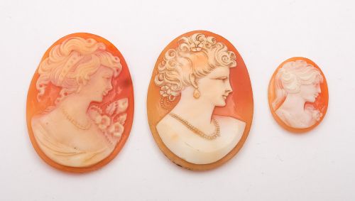 Three Nice Italian Carved Shell Cameos Circa 1920