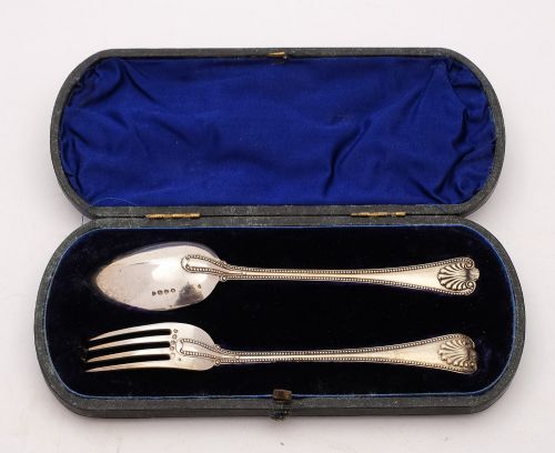 Good Victorian Silver Cased Christening Set - London 1878
