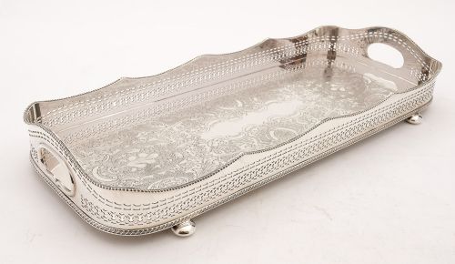 Fabulous Silver Plated Oblong Serving Tray Circa 1930