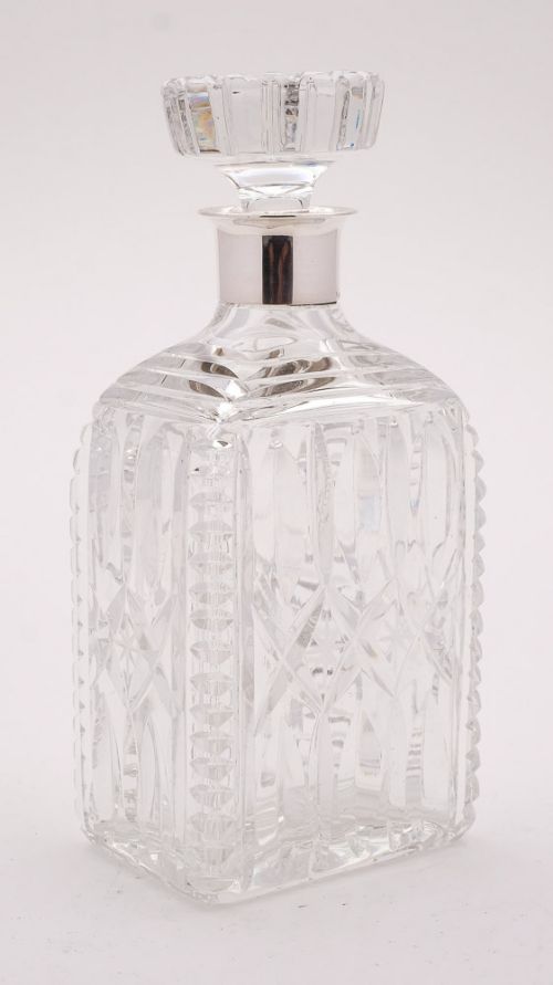 Gorgeous Silver Topped Cut Glass Decanter Circa 1930