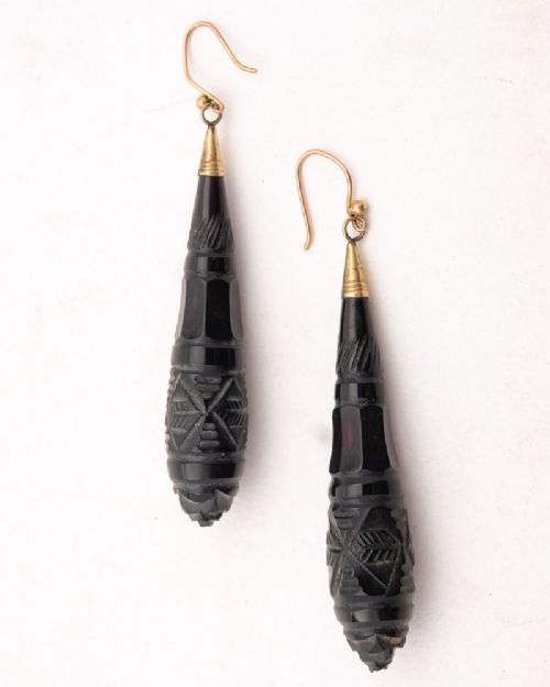 Nice Pair of Victorian Jet Pendant Earrings Circa 1890