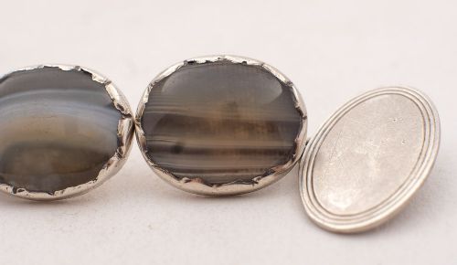 Nice Pair of Edwardian Silver & Agate Cufflinks Circa 1905