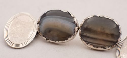 Nice Pair of Edwardian Silver & Agate Cufflinks Circa 1905