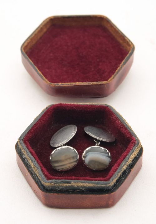 Nice Pair of Edwardian Silver & Agate Cufflinks Circa 1905