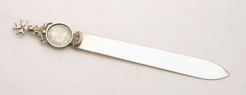 Unusual Maltese Silver Paper Knife Circa 1900