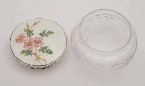 Gorgeous Vintage Enamel & Silver Topped Jar Birmingham 1951