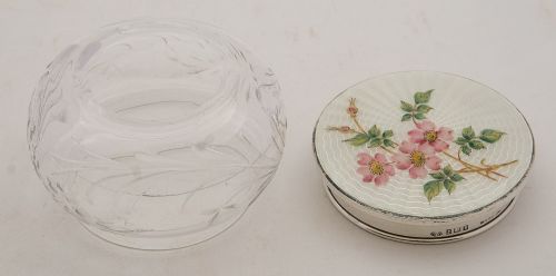 Gorgeous Vintage Enamel & Silver Topped Jar Birmingham 1951