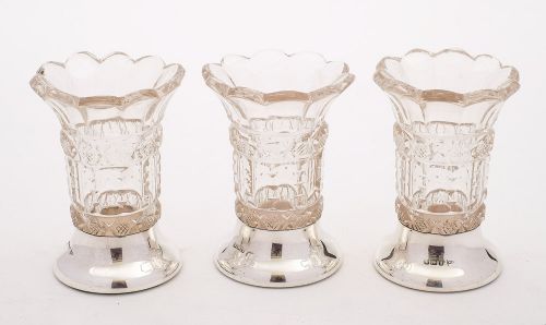Lovely Trio of Silver Based Glass Vases Sheffield 1912