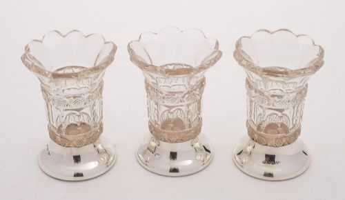 Lovely Trio of Silver Based Glass Vases Sheffield 1912