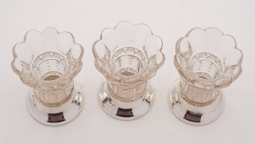 Lovely Trio of Silver Based Glass Vases Sheffield 1912