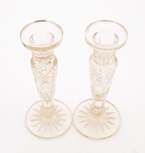 Wonderful pair of English Edwardian glass candlesticks n- circa 1905