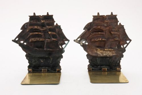 Edwardian Cutty Sark Brass Bookends - circa 1905