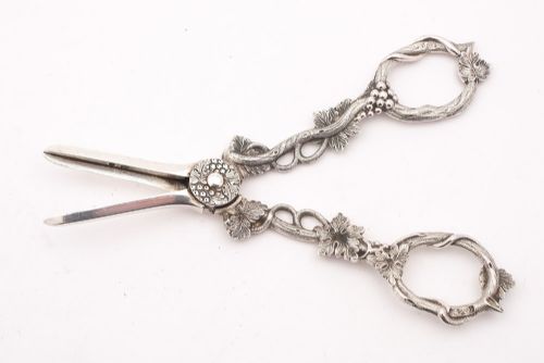 Lovely Pair Victorian Silver Grape Scissors - Birmingham 1856